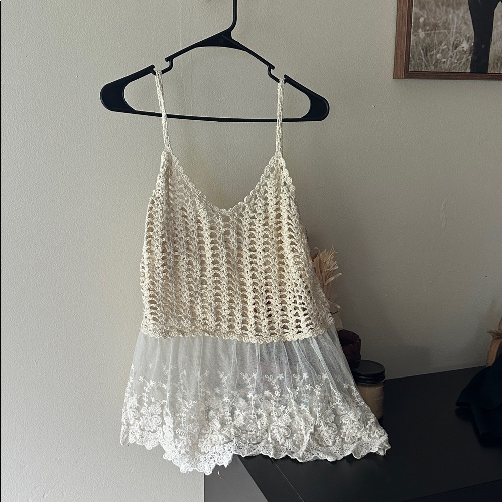 Crochet Lace Cream Tank Top